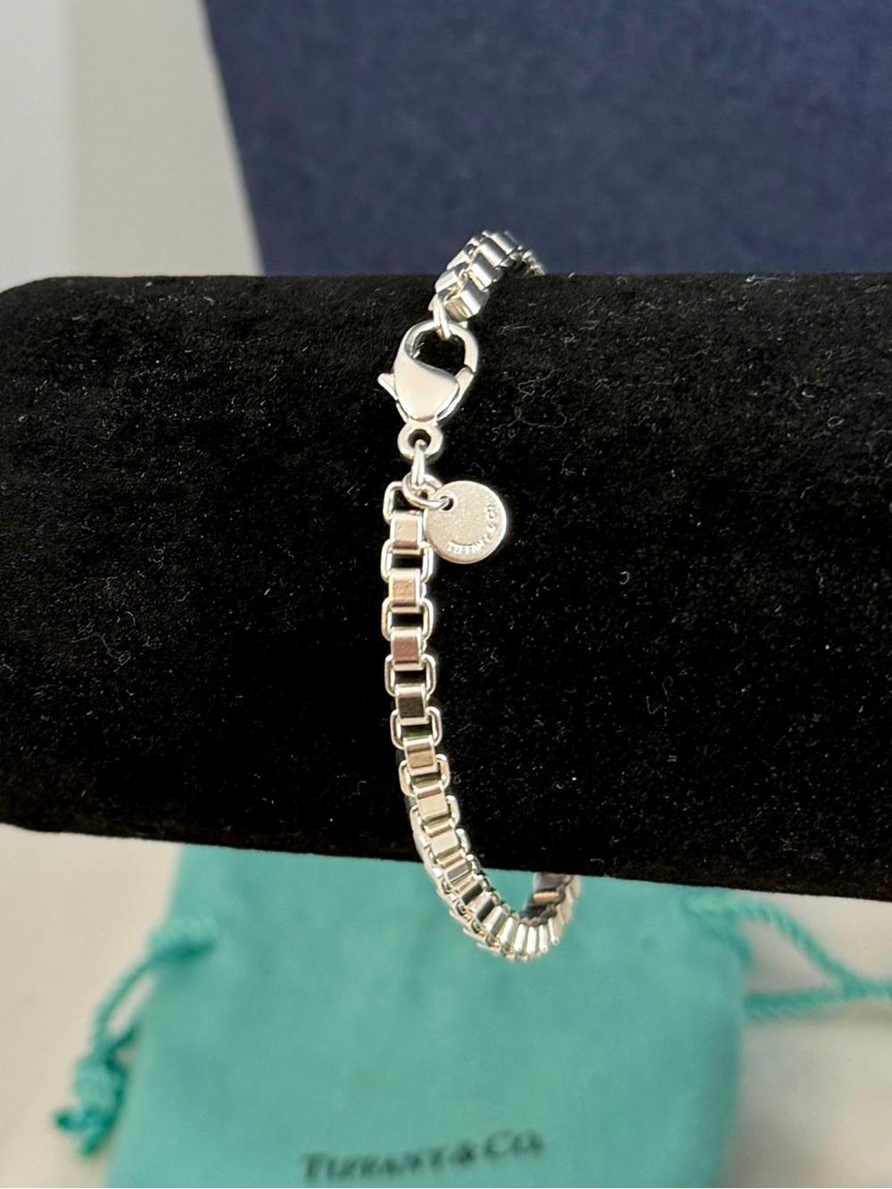 TIFFANY & CO. Sterling Silver Venetian Box Chain Bracelet 7.5” w/ COA; 16.5g